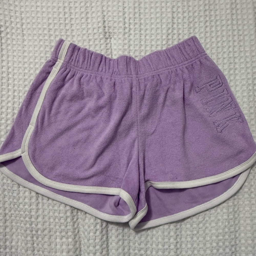 PINK Victoria's Secret Lavender Varsity Shorts with White Trim